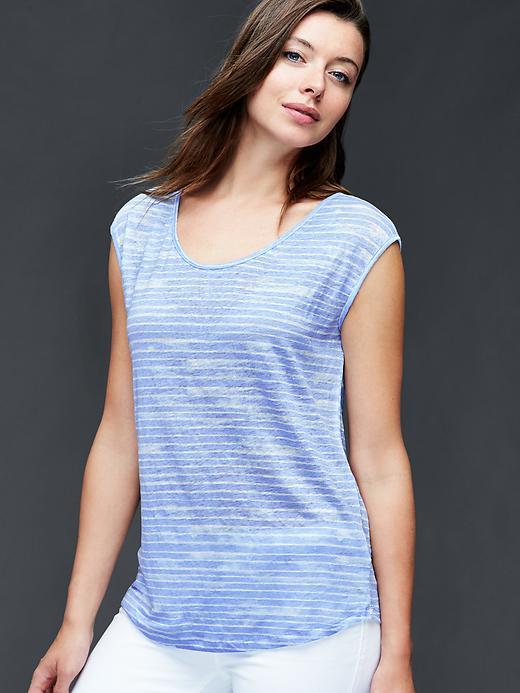 Gap Linen Cap Sleeve Wavy Stripe Tee - Simply Blue