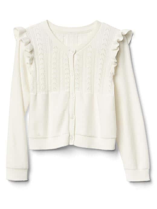 Gap Pointelle Ruffle Cardigan - Ivory Frost