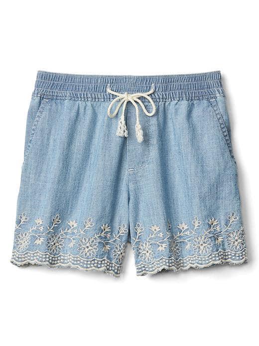 Gap Women Floral Embroidery Pull On Denim Shorts - Denim