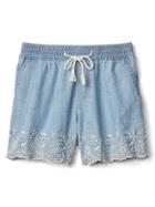 Gap Women Floral Embroidery Pull On Denim Shorts - Denim