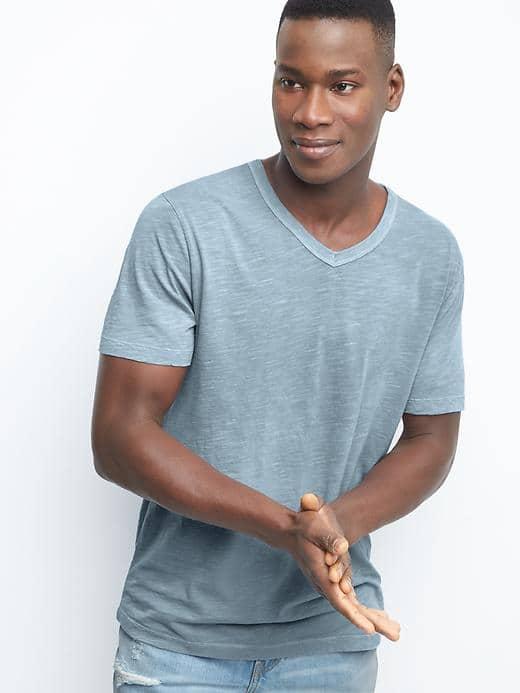 Gap Men V Neck Short Sleeve Tee - Blue