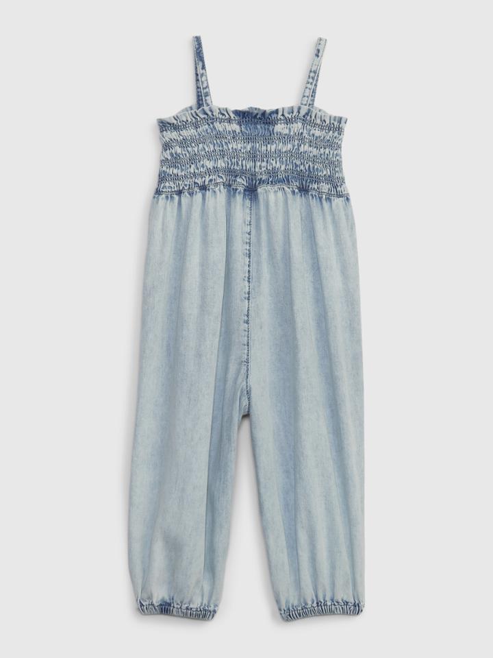 Toddler Smocked Denim Jumpsuit With Washwell