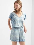 Gap Women Tencel V Neck Mix Pattern Romper - Light Blue