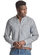 Gap Men Stripe Band Collar Linen Cotton Shirt - Night