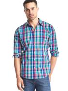 Gap Men True Wash Multi Plaid Slim Fit Shirt - Palm Springs Pink