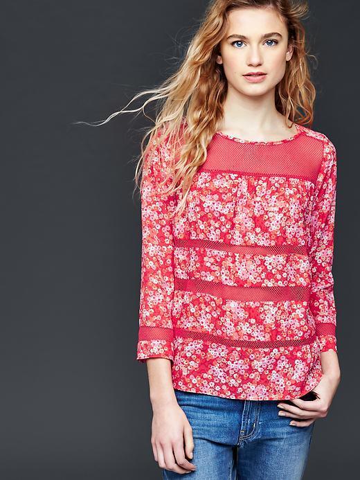 Gap Women Mesh Panel Print Top - Red Floral