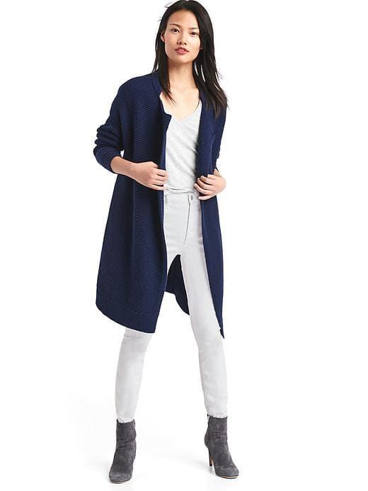 Gap Women Textured Lapel Cardigan - Dark Night
