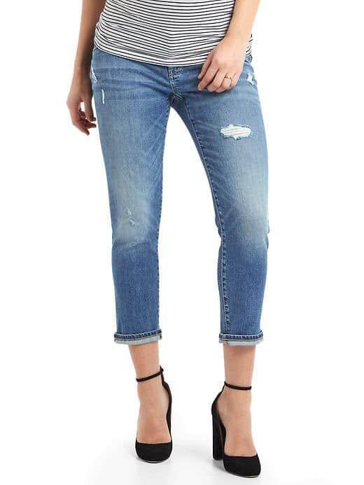 Gap Women Authentic 1969 Inset Panel Distressed Best Girlfriend Jeans - Medium Indigo