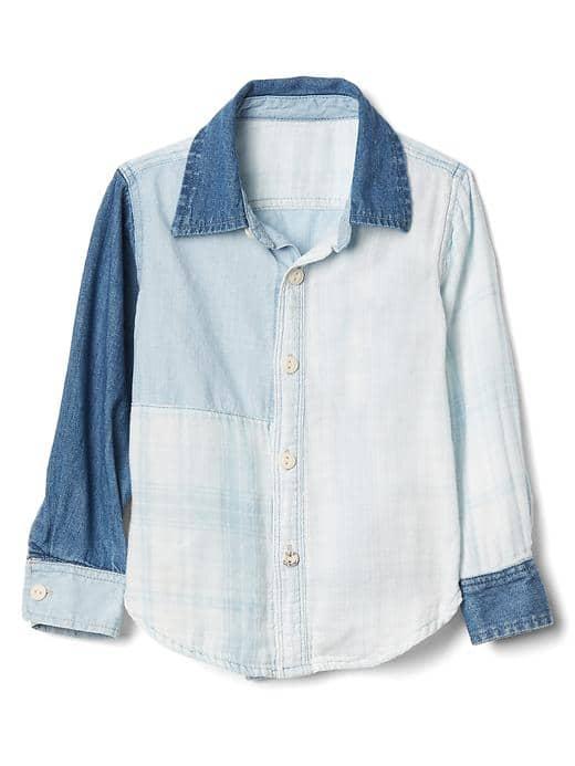 Gap Women Patchwork Denim Long Sleeve Shirt - Medium Wash