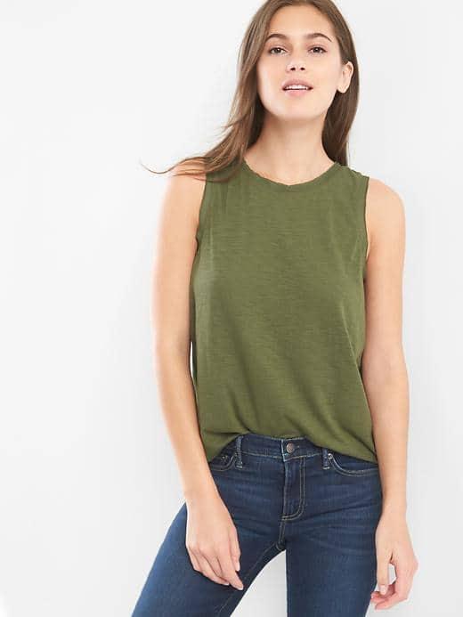Gap Women Shirred Back Tank - Army Jacket Green