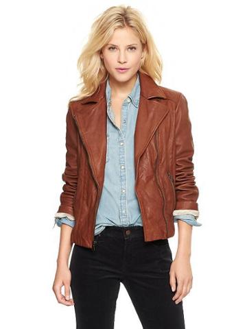 Gap Quilted Leather Moto Jacket - Cognac Leather