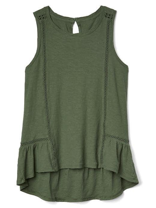 Gap Women Hi Lo Ruffle Tank - Jungle Green
