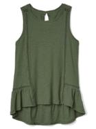 Gap Women Hi Lo Ruffle Tank - Jungle Green