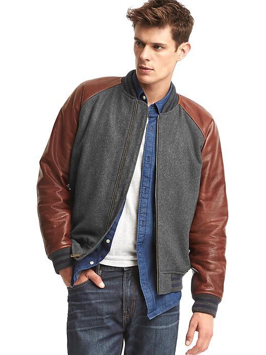 Gap Men Leather Varsity Jacket - New Heather Grey