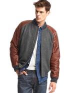 Gap Men Leather Varsity Jacket - New Heather Grey
