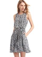 Gap Women Print Tie Belt Fit And Flare Dress - Blue Floral