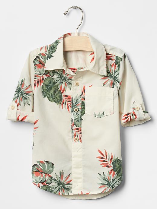 Gap Tropical Leaf Convertible Shirt - Ivory Frost