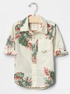 Gap Tropical Leaf Convertible Shirt - Ivory Frost