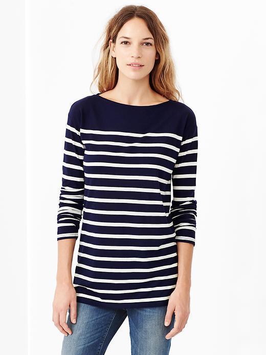 Gap Stripe Luxe Boatneck Tee - Navy Stripe