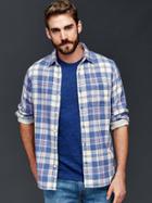 Gap Men Double Layer Plaid Standard Fit Shirt - Blue Heather