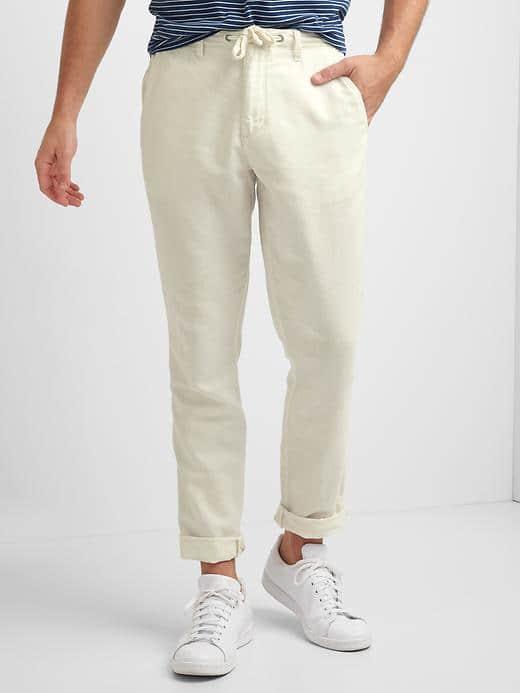 Gap Men Linen Cotton Drawstring Pants - New Stone