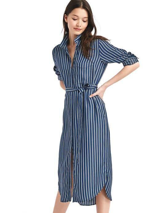 Gap Women Tencel Stripe Midi Shirtdress - Dark Indigo