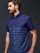 Gap Men Oxford Engineered Stripe Short Sleeve Standard Fit Shirt - Dark Night