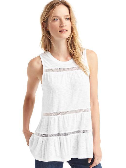 Gap Mesh Trim Shirred Tank - White