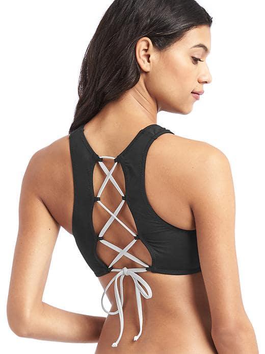 Gap High Neck Criss Cross Bikini Top - True Black