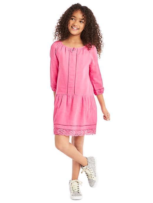 Gap Women Lace Trim Long Sleeve Dress - Neon Light Pink