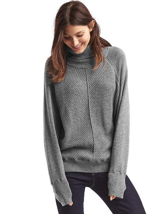 Gap Women Cozy Turtleneck Waffle Sweater - Charcoal