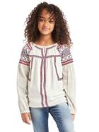 Gap Women Embroidery Long Sleeve Peasant Shirt - Ivory Frost