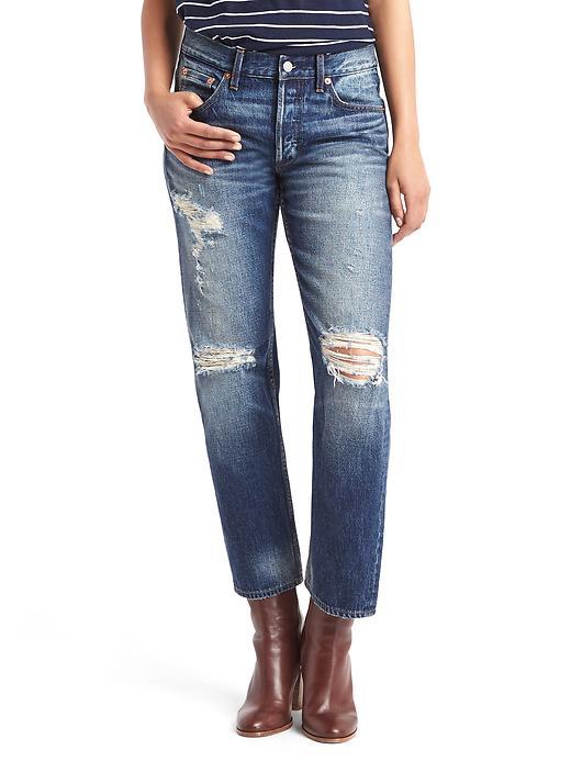 Gap Women Original 1969 Destructed Vintage Straight Jeans - Dark Indigo