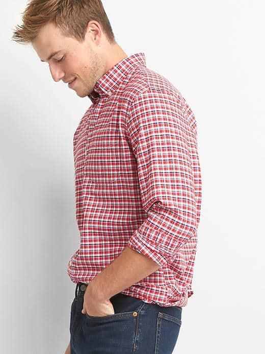 Gap Women Oxford Tattersall Standard Fit Shirt - Red Light