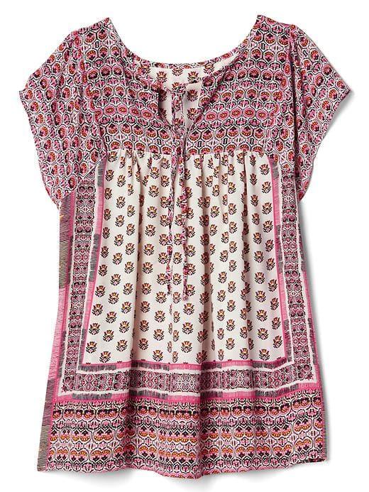 Gap Women Drapey Mix Print Tie Top - Pink Print