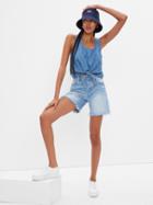 Denim Cropped Knot Tank Top With Washwell