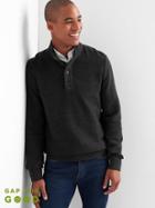 Gap Men Textured Henley Mockneck Sweater - Dark Charcoal Heather