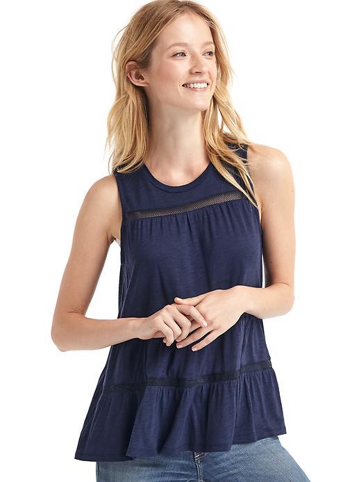 Gap Mesh Trim Shirred Tank - Dark Night