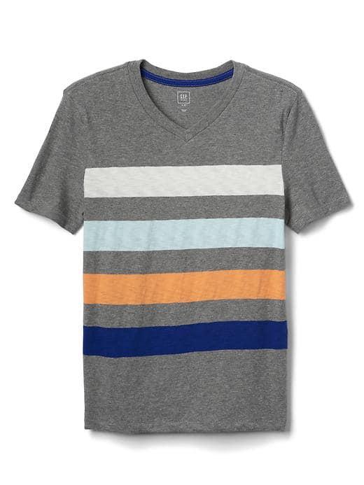 Gap Women Bold Stripe V Neck Slub Tee - Grey Heather