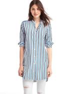 Gap Women Stripe Band Collar Tunic - Multi Blue Stripe