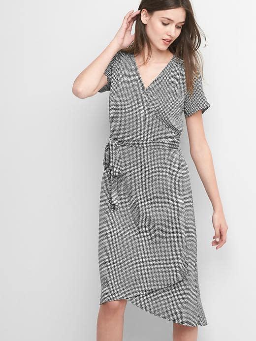 Gap Women Midi Wrap Dress - Black Print