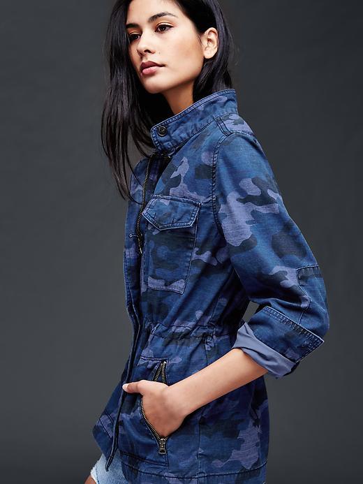 Gap Women Camo Utility Jacket - Blue Camo