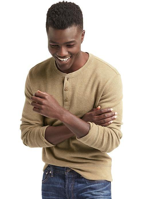 Gap Men French Rib Knit Henley - Camel Heather