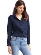 Gap Women Linen Oversize Boyfriend Shirt - Dark Night
