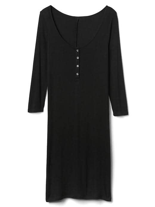 Gap Women Long Sleeve Henley Midi Dress - True Black