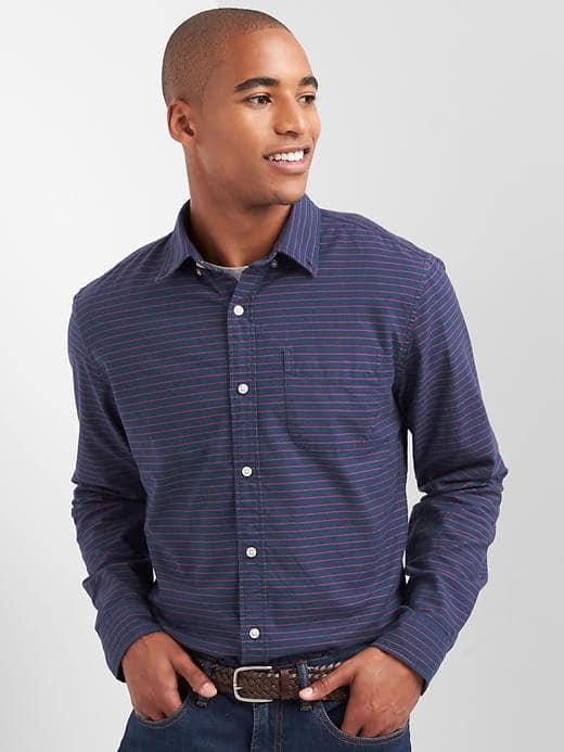 Gap Men Oxford Plaid Standard Fit Shirt - Stripe Navy