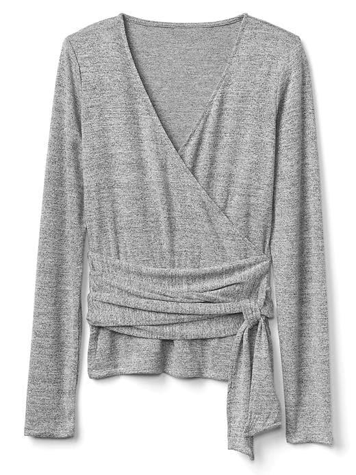 Gap Women Softspun Knit Tie Wrap Top - New Heather Grey