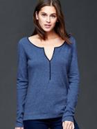 Gap Women Heather Split Neck Tee - Navy Heather