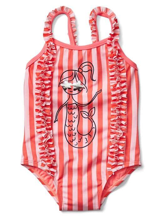 Gap Ruffle Trim Swim One Piece - Pink Stripe