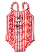 Gap Ruffle Trim Swim One Piece - Pink Stripe